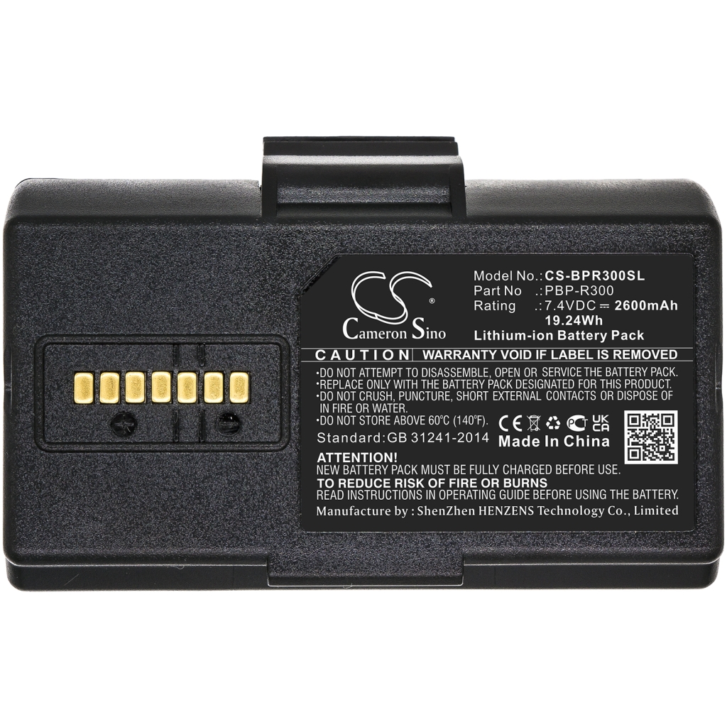 CS-BPR300SL accu, 6-polige gouden connector, zijaanzicht met Cameron Sino-etiket
