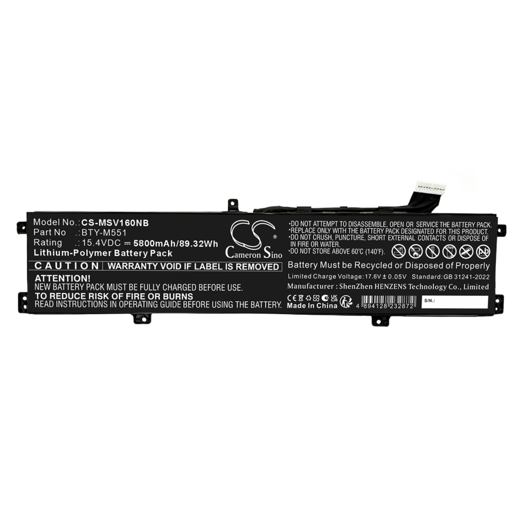 Batterijen compatibel met MSI Vector 16 16 HX 16 HX A13V CS-MSV160NB