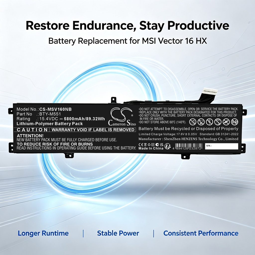 Batterijen compatibel met MSI Vector 16 16 HX 16 HX A13V CS-MSV160NB