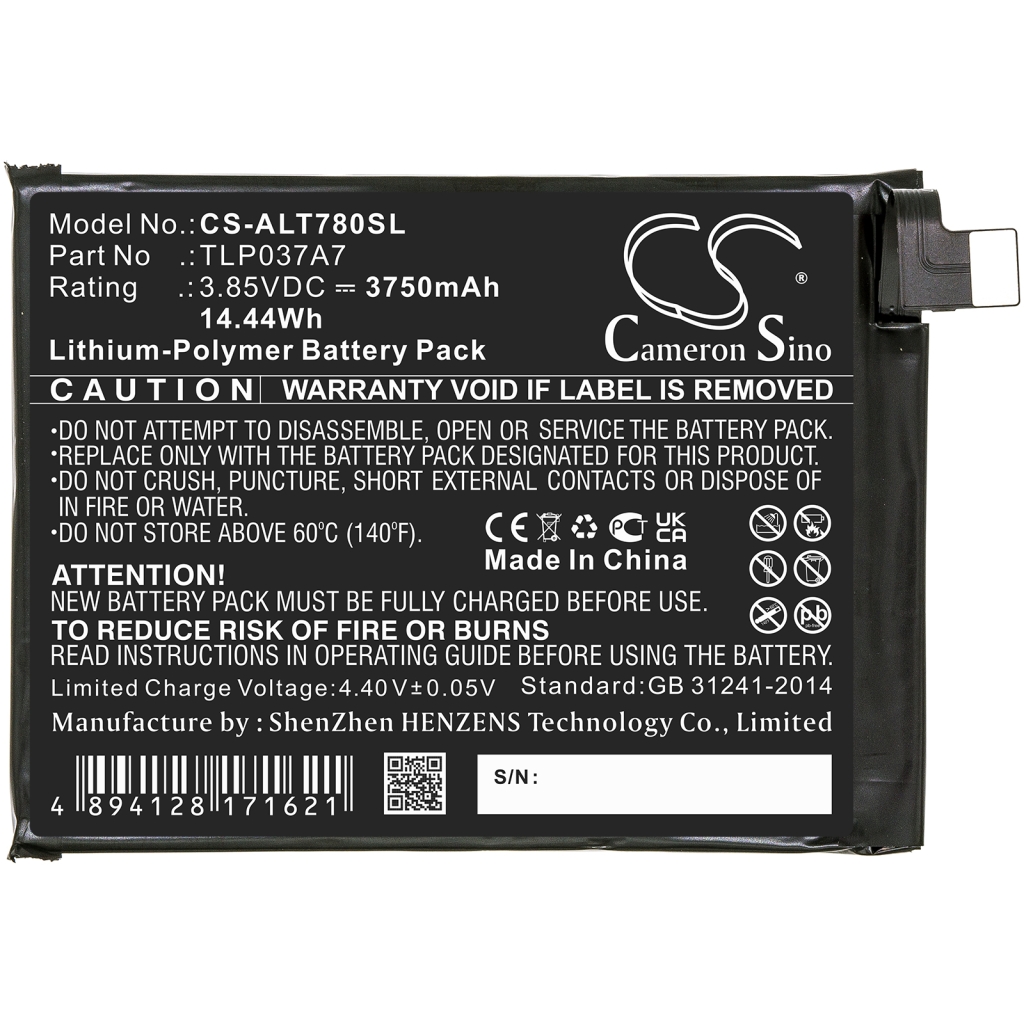 Compatibele batterijvervanging voor Alcatel TLP037A7