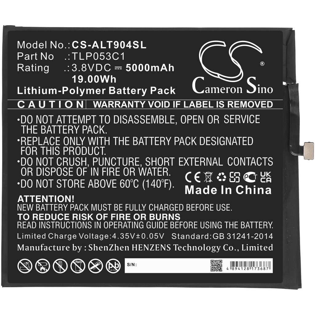 Compatibele batterijvervanging voor Alcatel TLP053C1