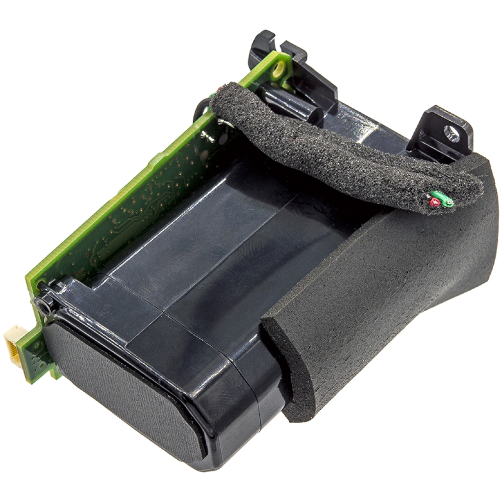 Battery pack in bracket with PCB and foam padding, top view