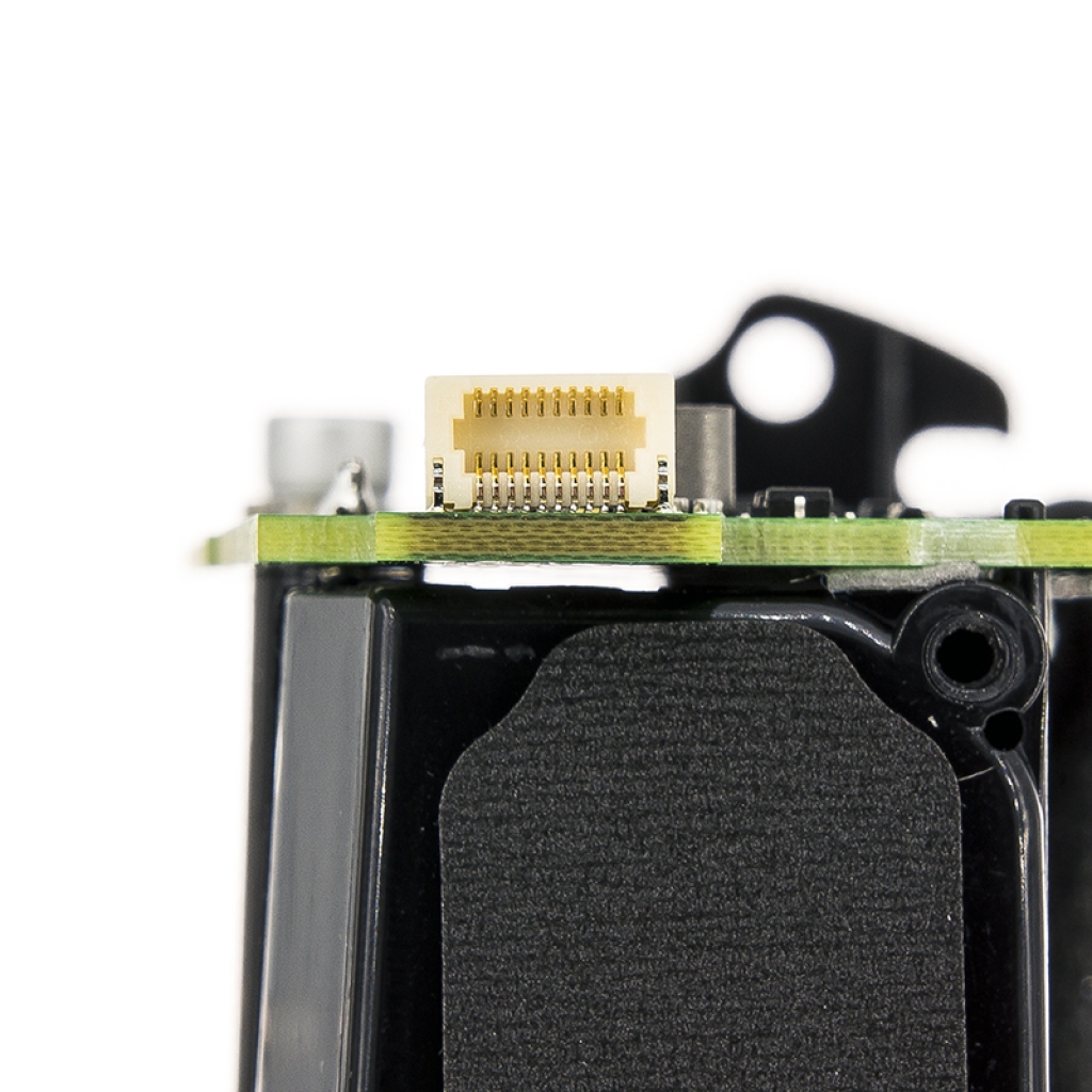 Close-up of multi-pin FPC connector on PCB edge of battery pack