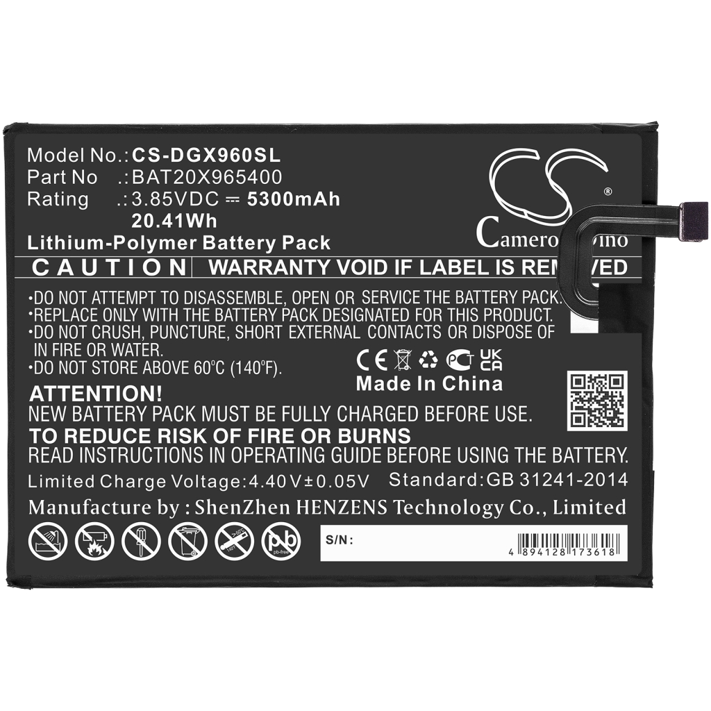 Compatible battery replacement for Doogee BAT20X965400