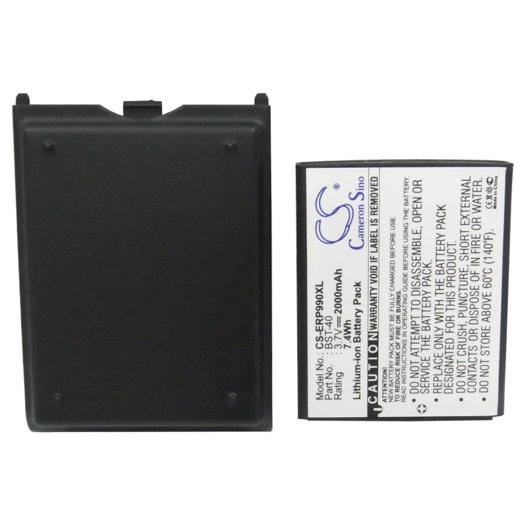 Cameron Sino CS-ERP990XL 2000mAh 3.7V battery label and back cover, front flat view