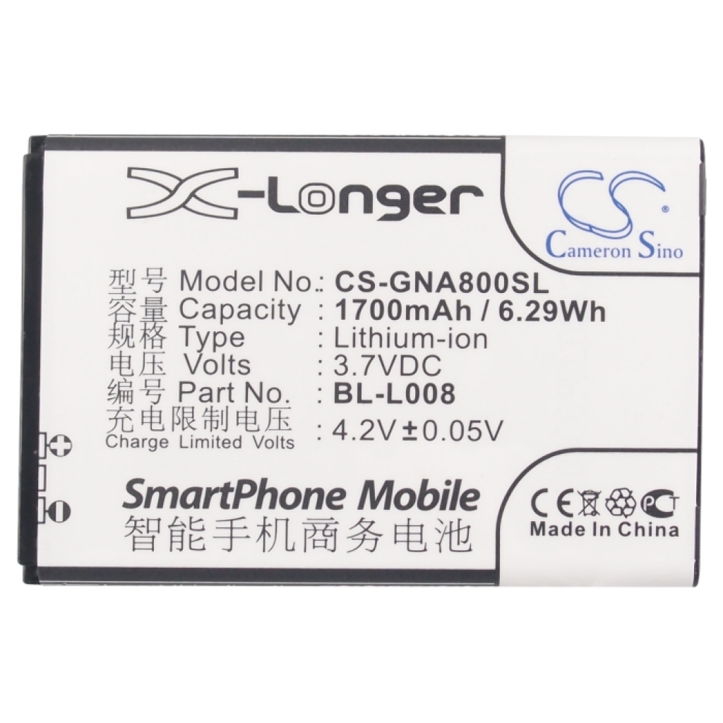 Front flat label CS-GNA800SL 1700mAh 3.7V Cameron Sino X-Longer smartphone battery