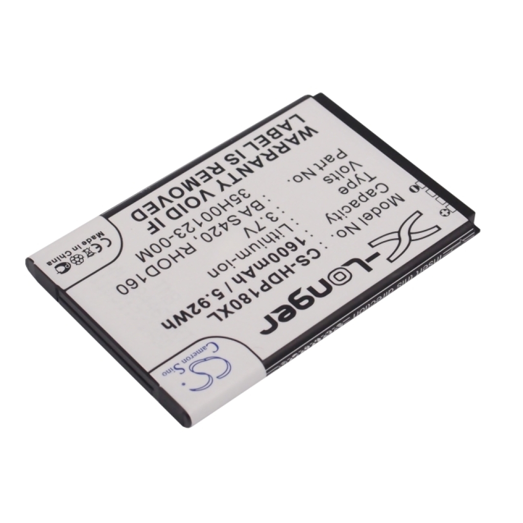 CS-HDP180XL X-Longer HTC Rhodium 1600mAh battery angled view