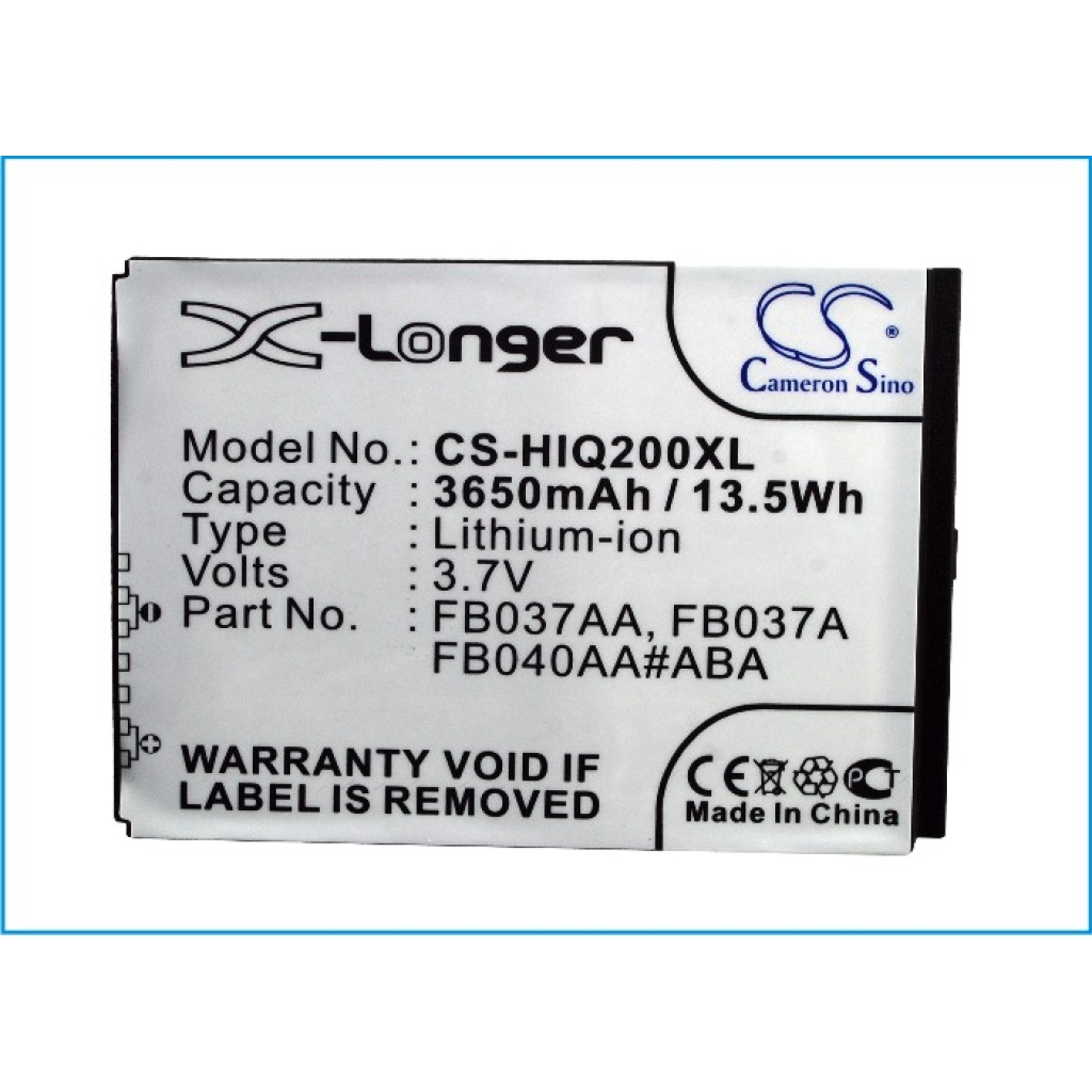 Cameron Sino X-Longer CS-HIQ200XL 3.7V 3650mAh Li-ion battery – front label view