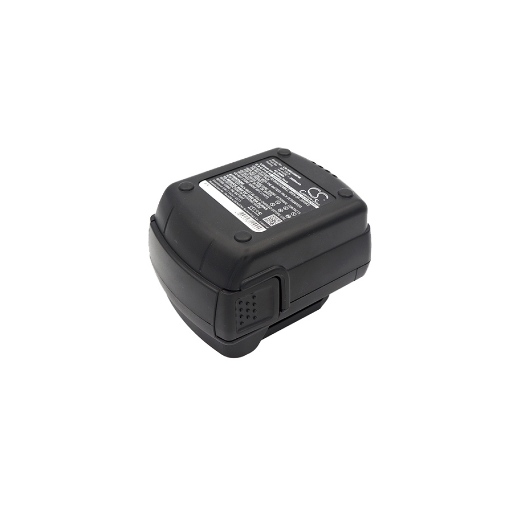 Black tool battery pack, top label, angled