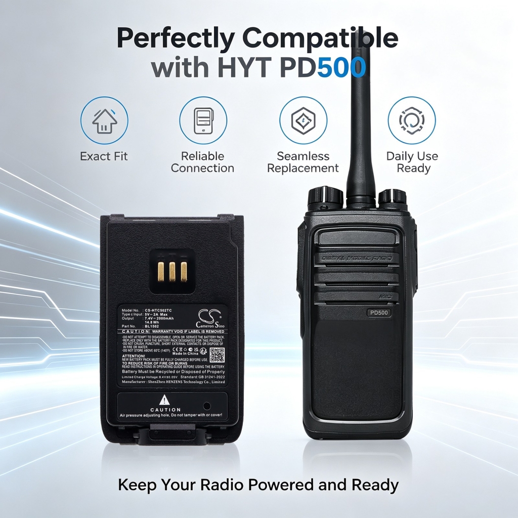 Battery compatible with HYT Hytera CS-HTC502TC