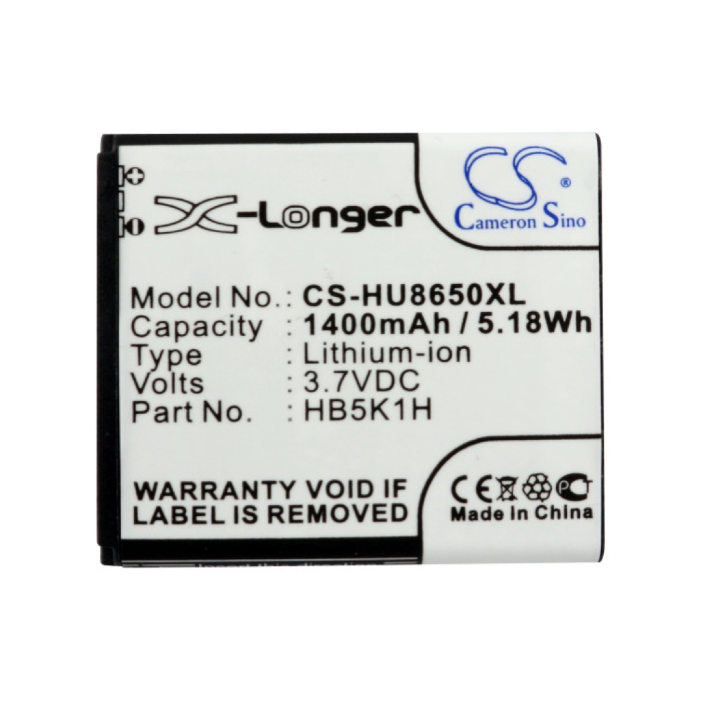 CS-HU8650XL battery caution/warning side with barcode, angled view