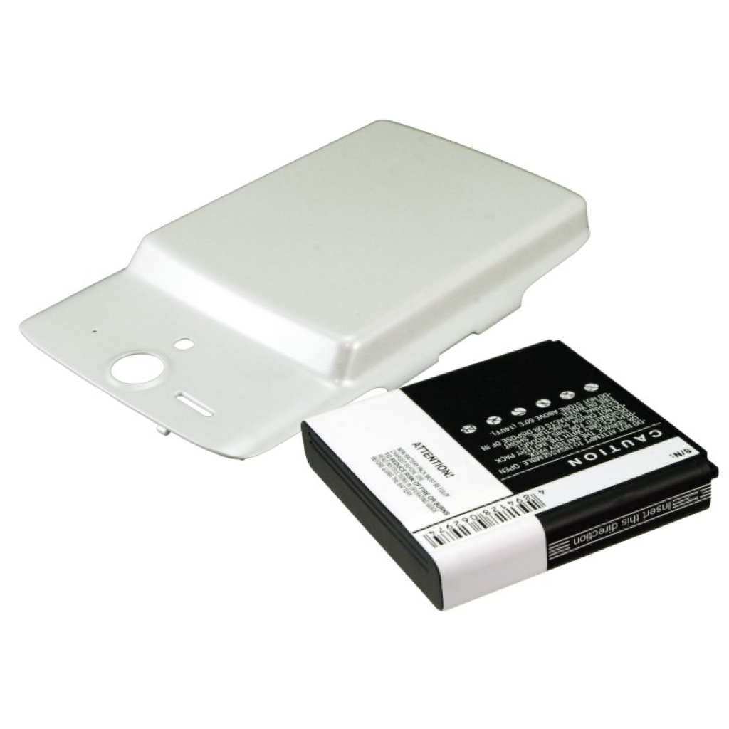White back cover with battery below, caution label visible