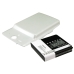 White back cover with battery below, caution label visible