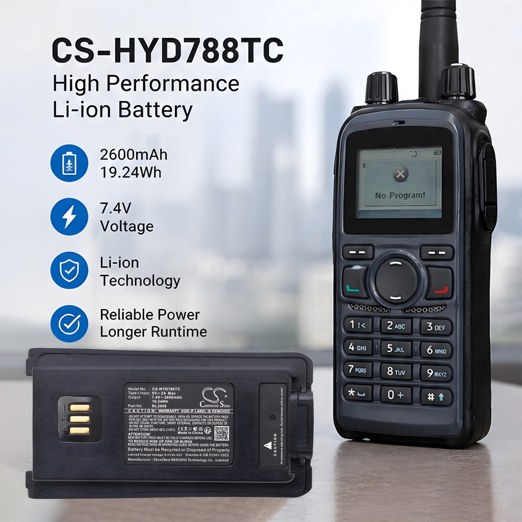 Cameron Sino CS-HYD788TC shown with Hytera DMR radio 7.4V 2600mAh