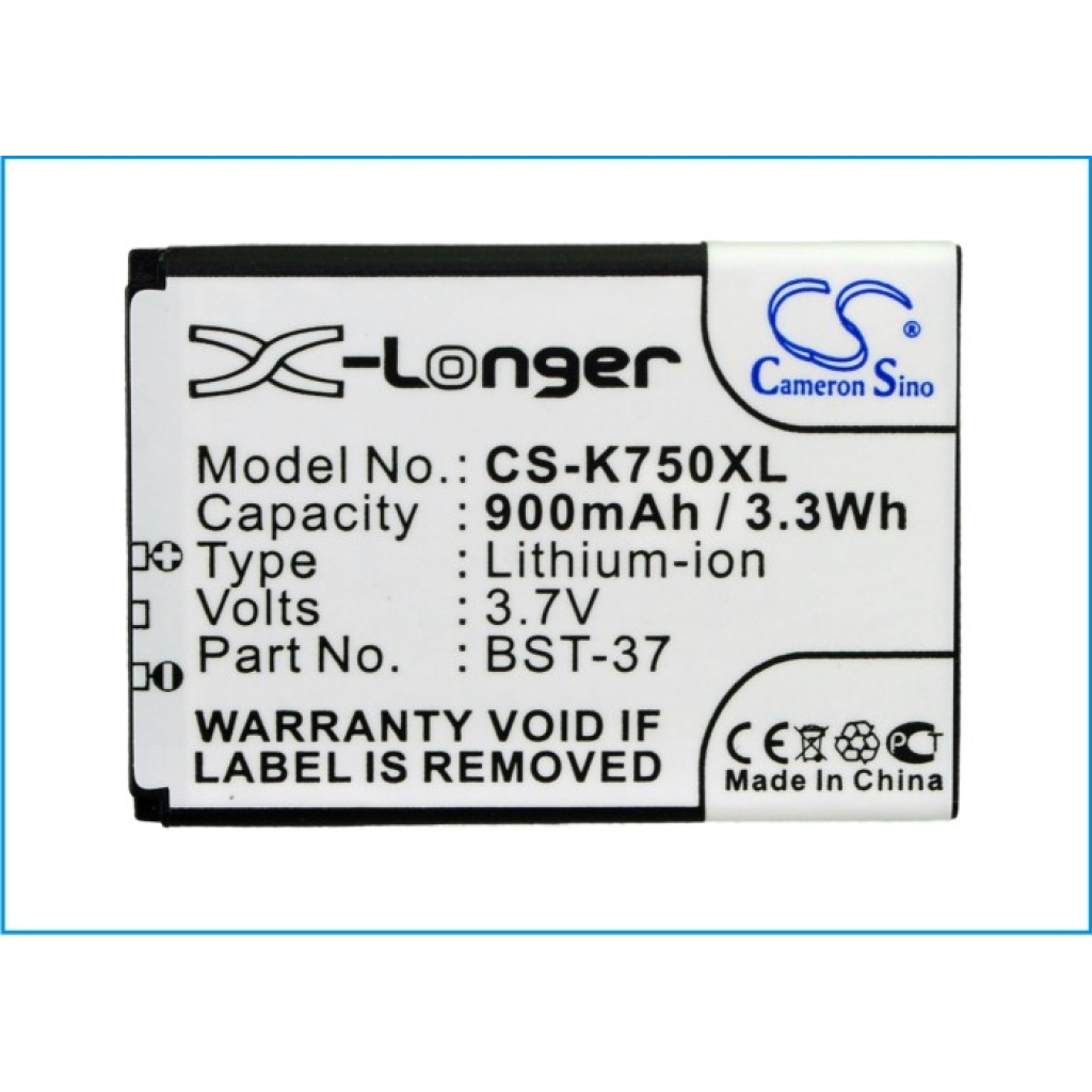 Battery compatible with Sony Ericsson CS-K750XL