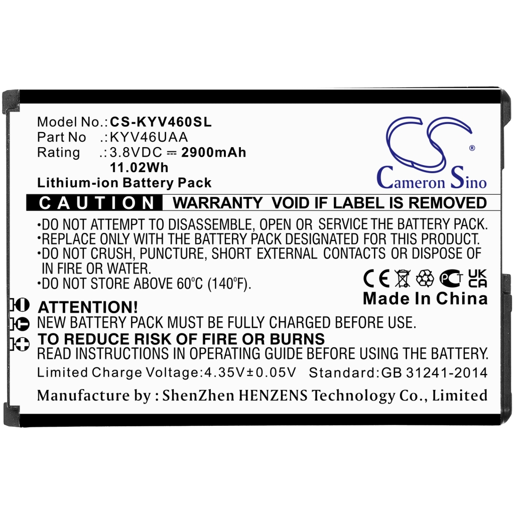Compatible battery replacement for Kyocera KYV46UAA