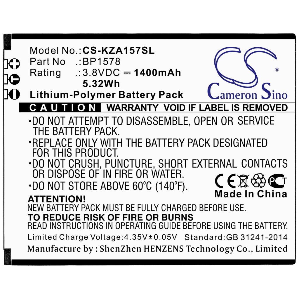 Compatibele batterijvervanging voor Kazuna BP1578