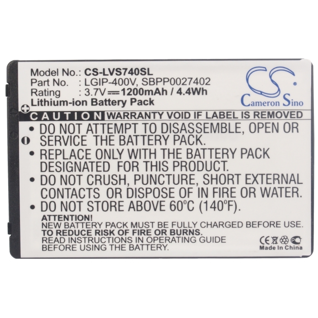Battery compatible with LG Verizon CS-LVS740SL