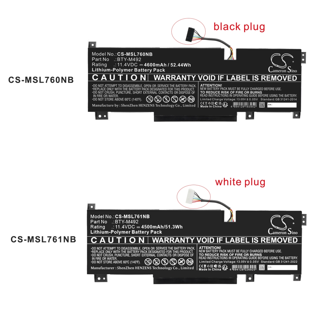 Battery compatible with MSI CS-MSL760NB