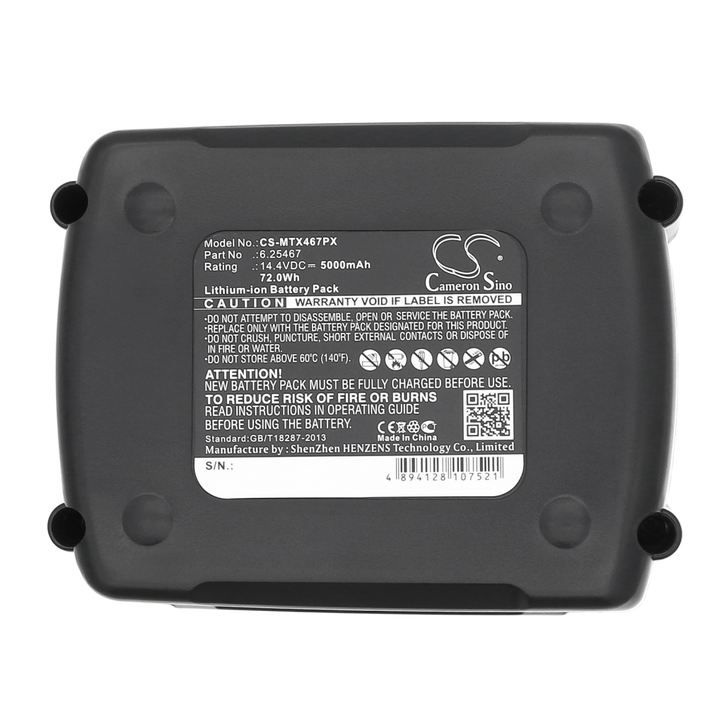 Onderetiket met specificaties 14,4VDC 5000mAh