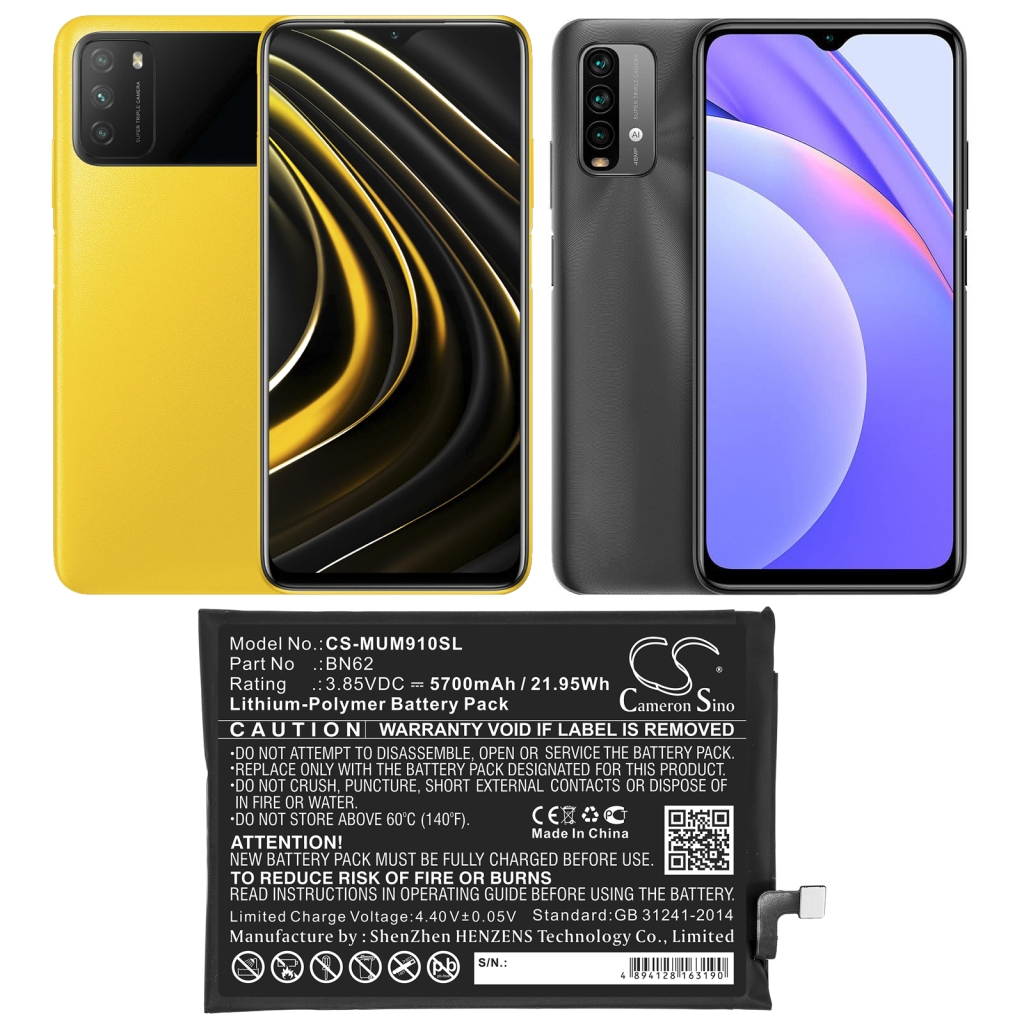 Compatible battery replacement for Poco BN62