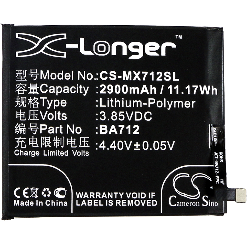 Compatibele batterijvervanging voor MeiZu BA712
