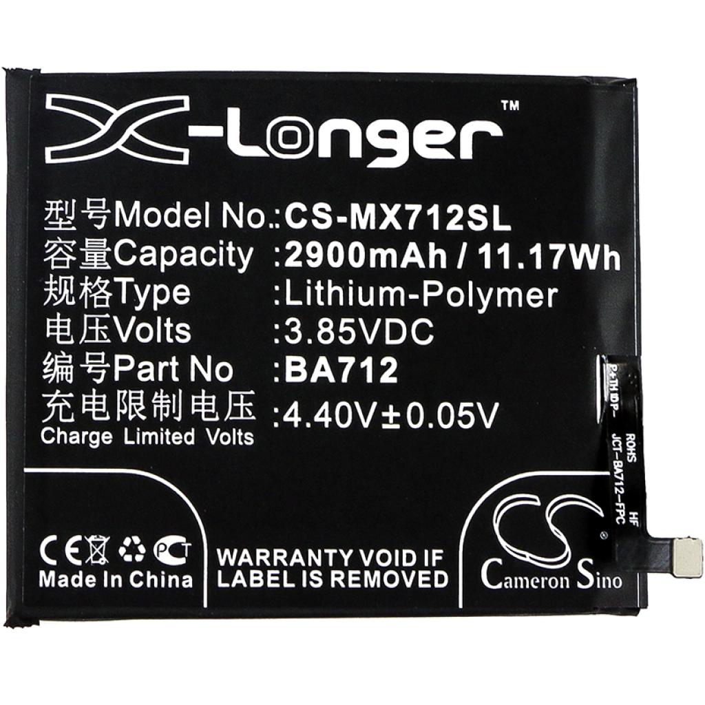 Compatibele batterijvervanging voor MeiZu BA712