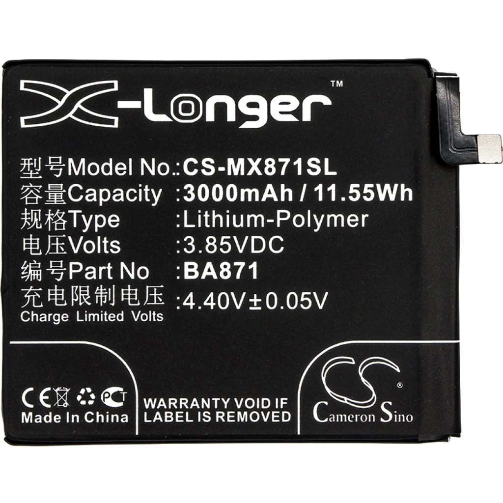 Compatibele batterijvervanging voor MeiZu BA871