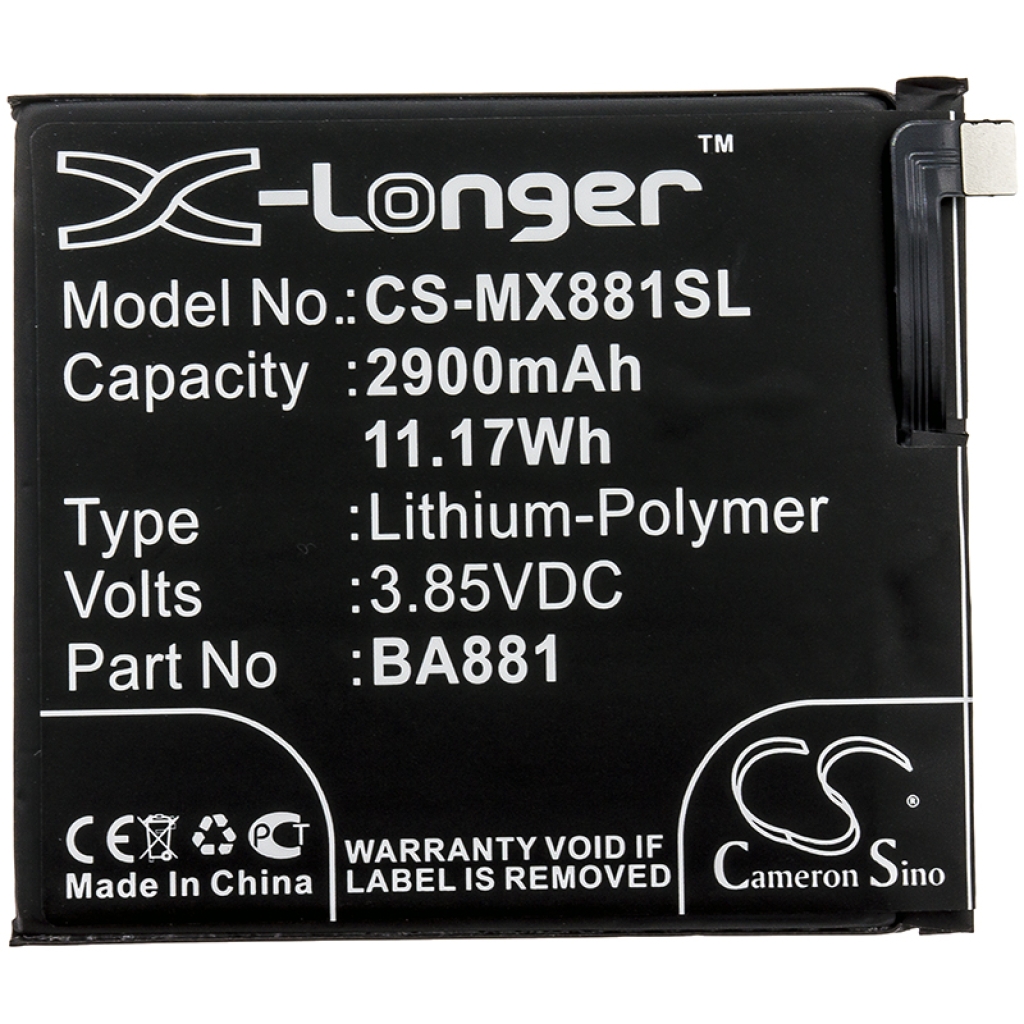 Compatibele batterijvervanging voor MeiZu BA881