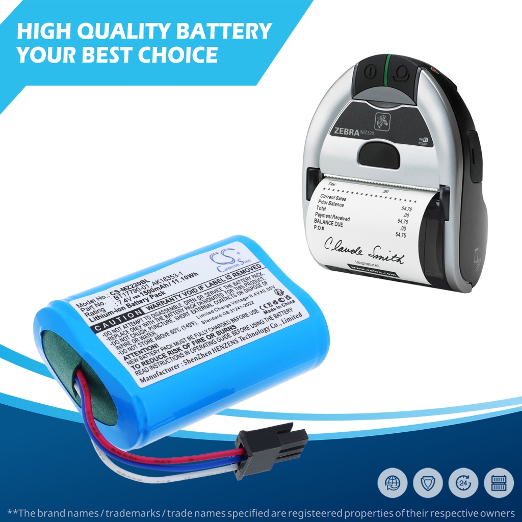 Battery compatible with Zebra CS-MZ220BL