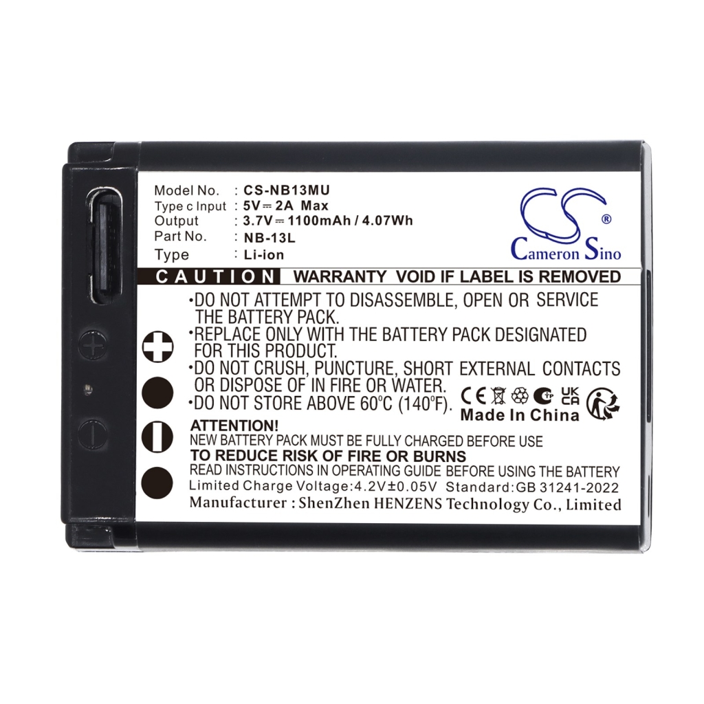 Batterijen compatibel met Canon PowerShot G1 X Mark III G5 X G5 X Mark II CS-NB13MU