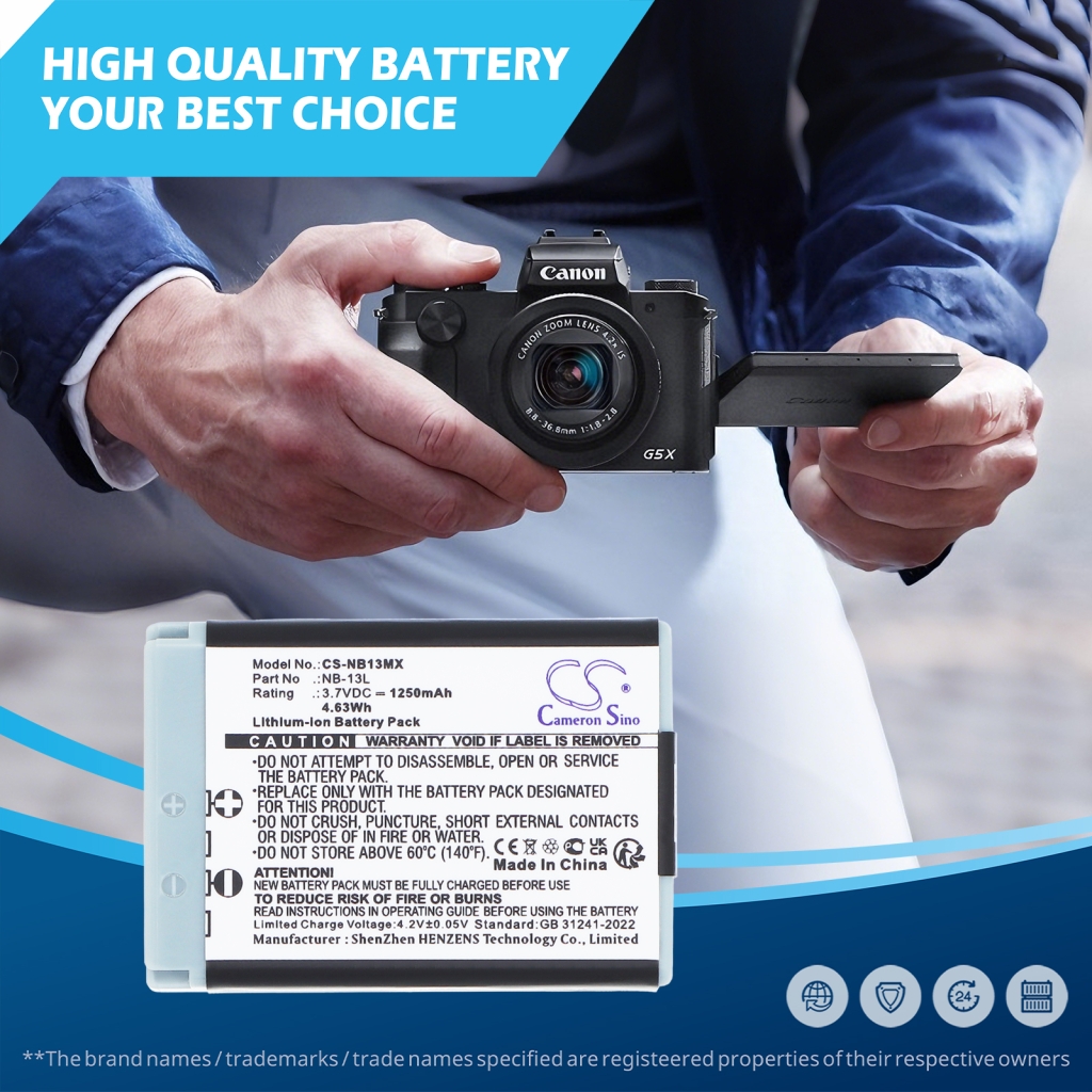 Battery compatible with Canon CS-NB13MX