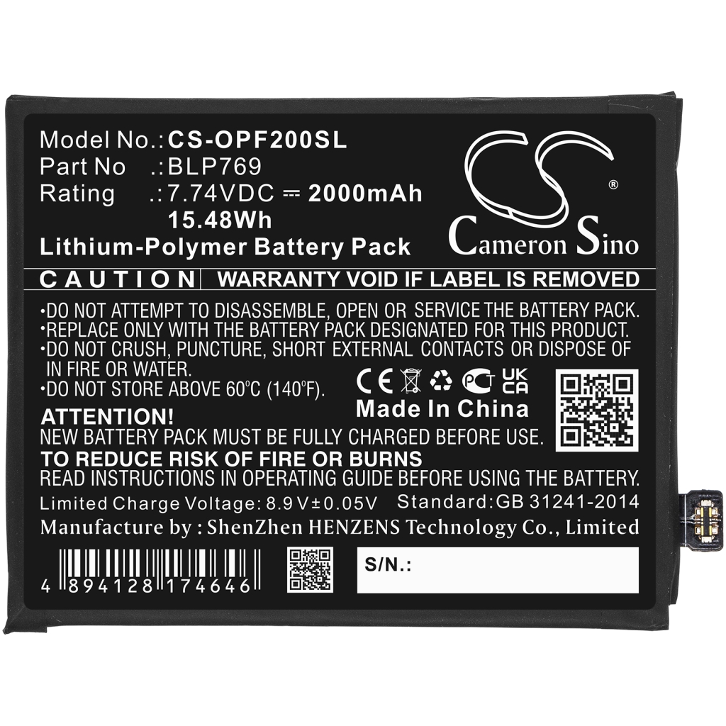 Compatibele batterijvervanging voor OPPO BLP769