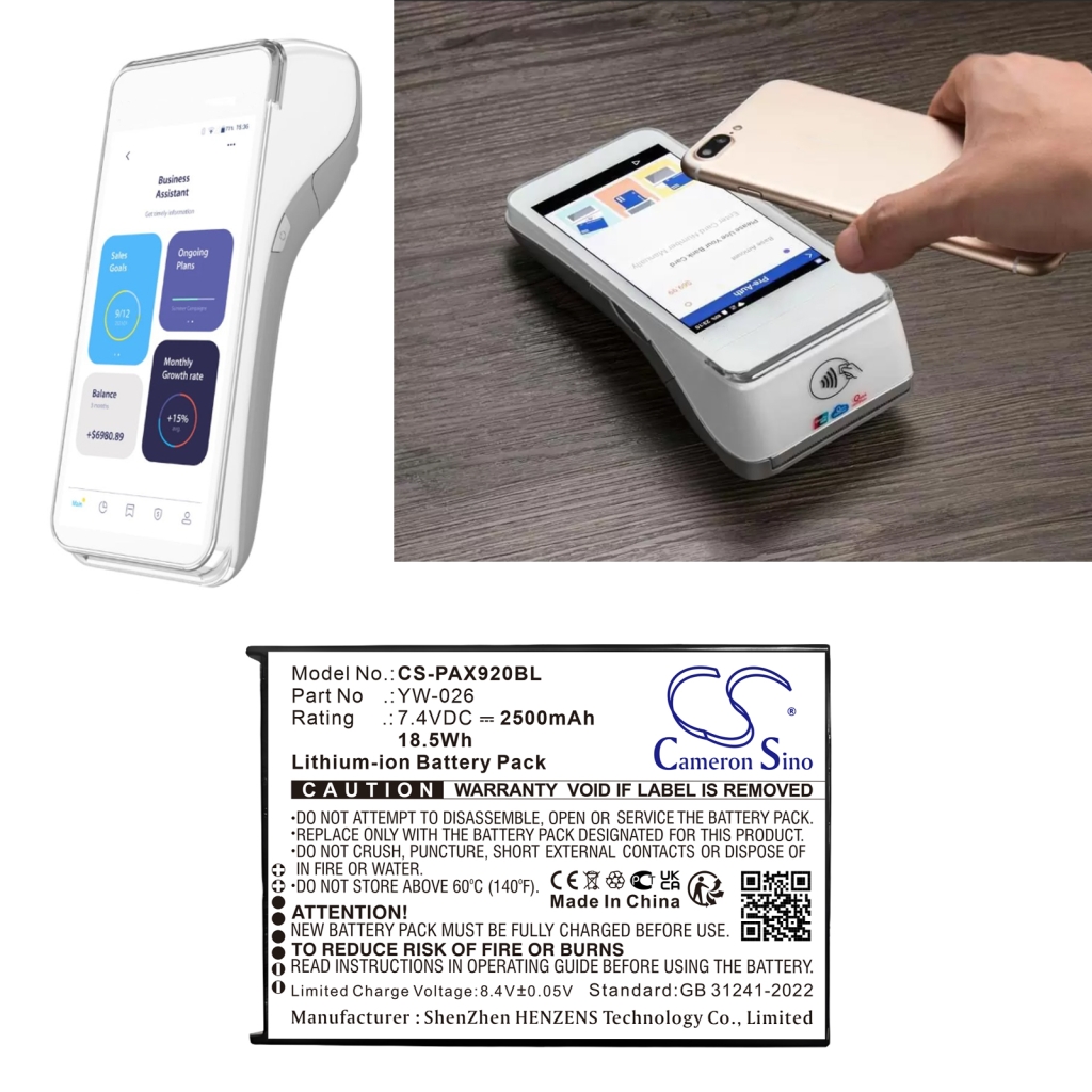 Batterij voor betaalterminal Pax CS-PAX920BL