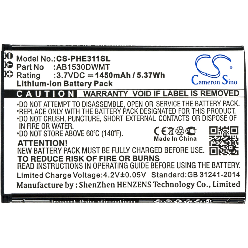 Battery compatible with Philips CS-PHE311SL