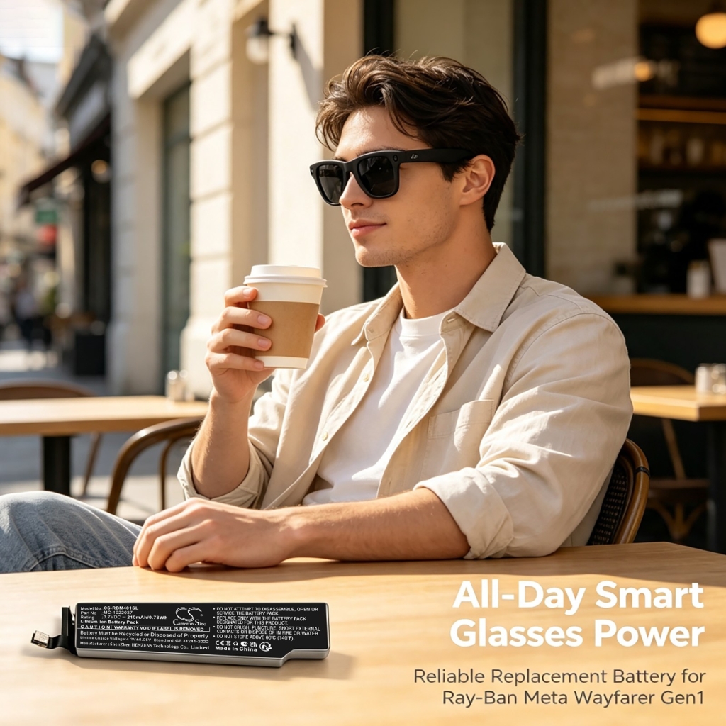 Batteries compatible with Ray-ban Meta Wayfarer Gen1 Wayfarer Gen2 CS-RBM401SL