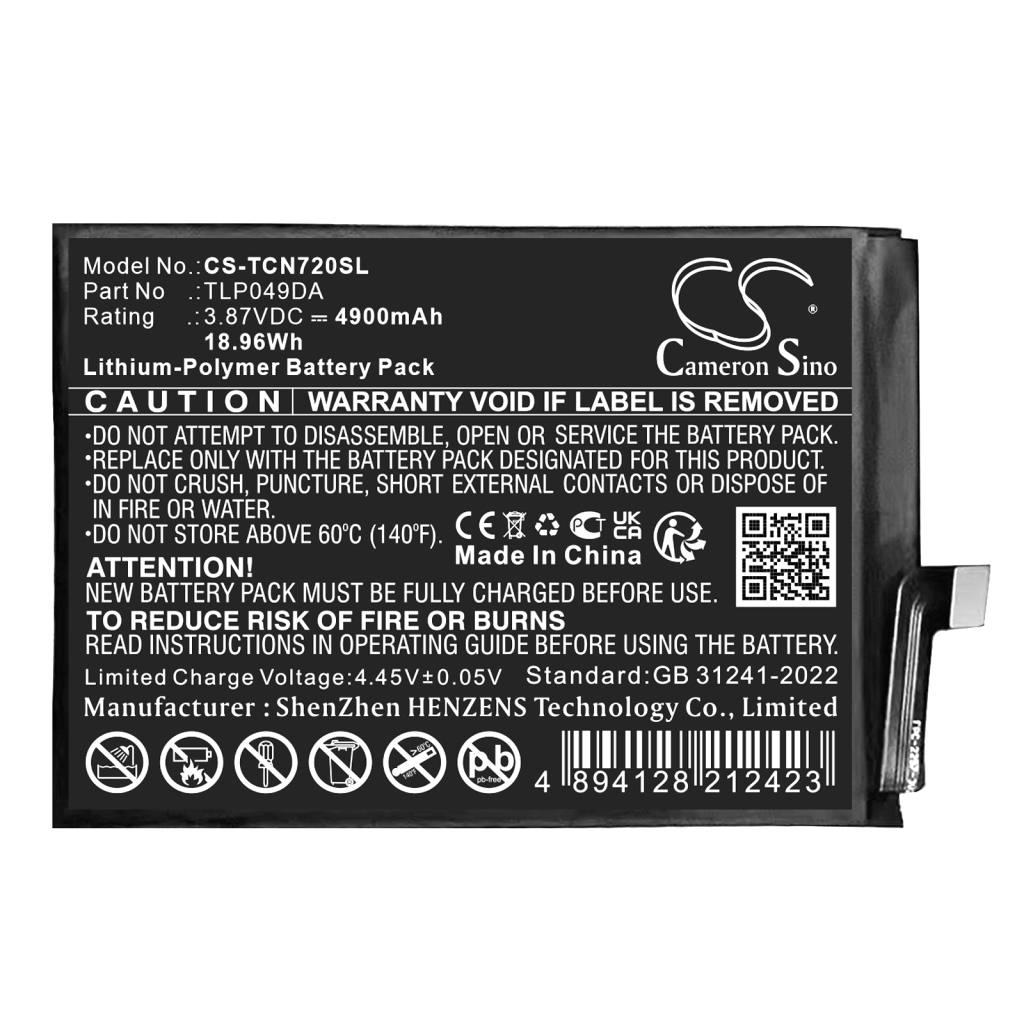 Compatibele batterijvervanging voor TCL TLP049DA