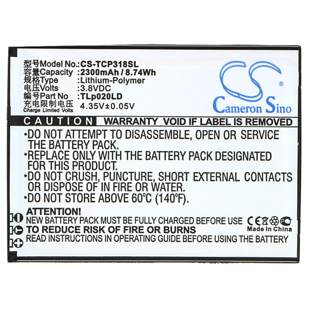 Batterijen Vervangt TLp020LD