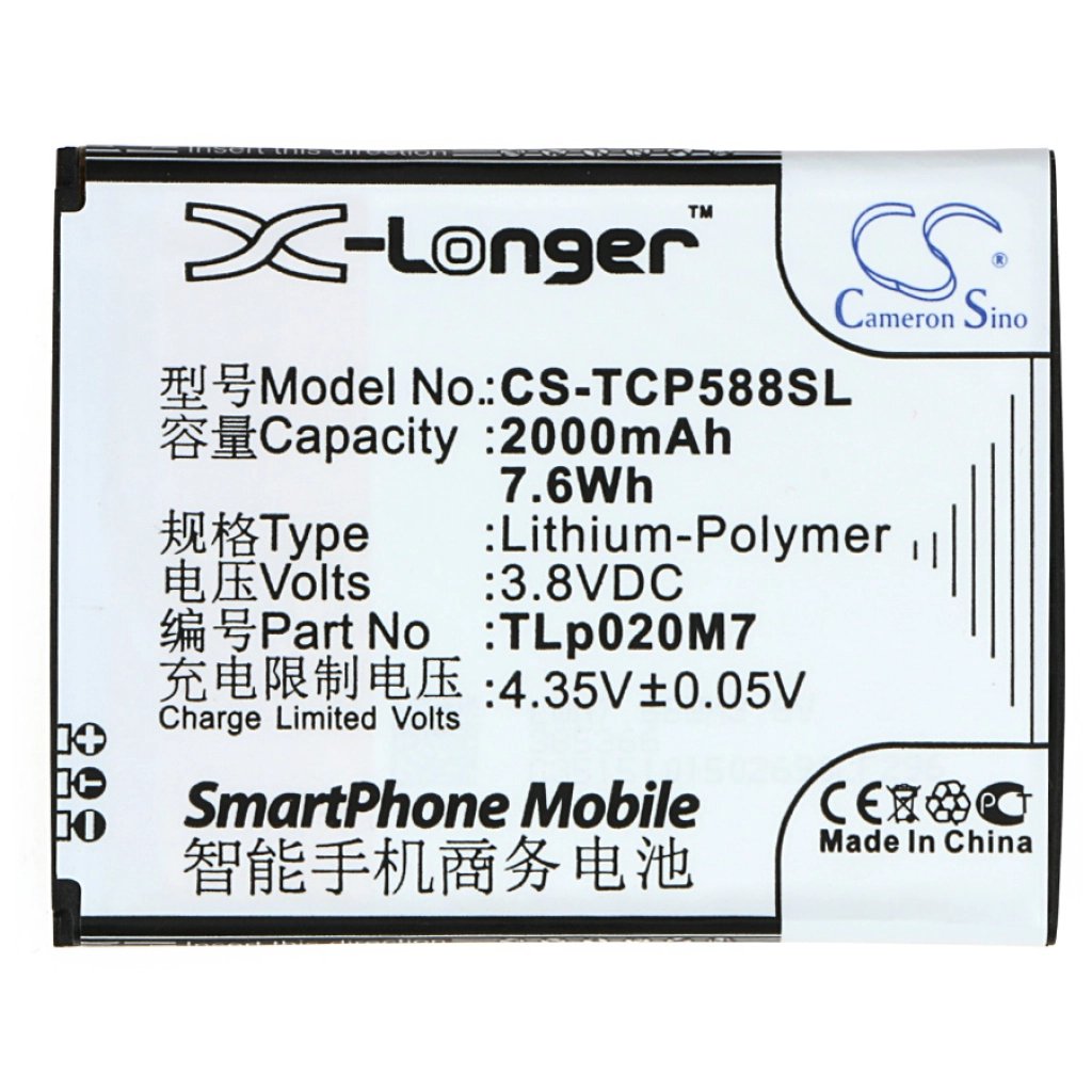 Compatibele batterijvervanging voor TCL TLP020M7