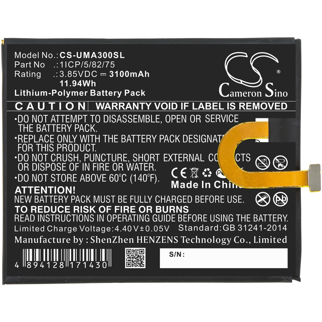 Compatibele batterijvervanging voor Umi 1ICP/5/82/75