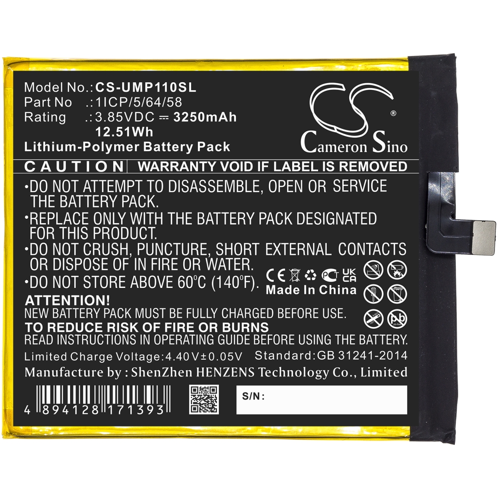 Compatibele batterijvervanging voor Umi 1ICP/5/64/58