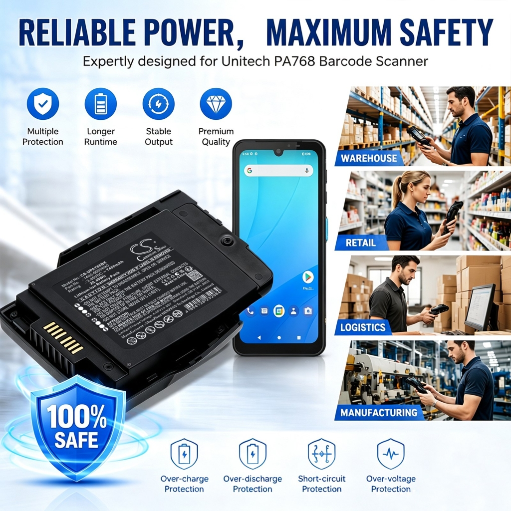 Batteries compatible with Unitech PA768 PA768 Rugged Mobile Computer CS-UPA768BX