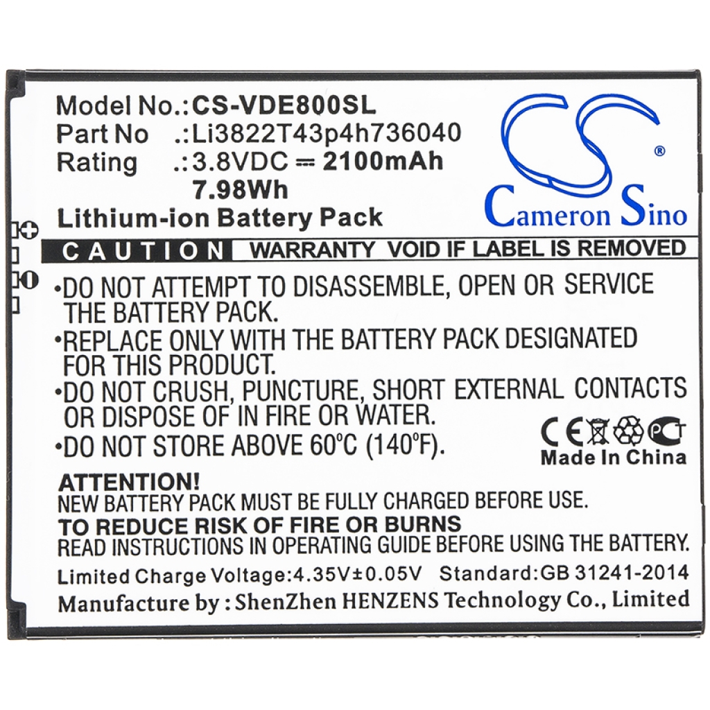 Compatibele batterijvervanging voor Vodafone LI3822T43P4H736040