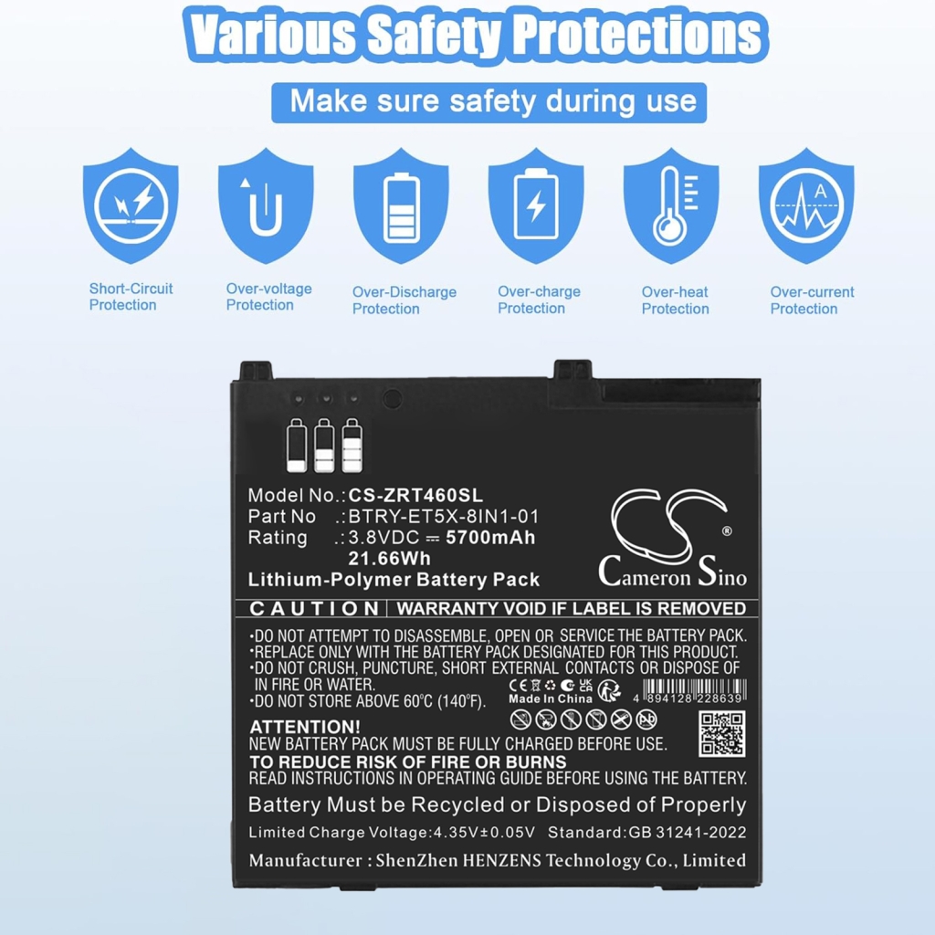 Batterijen compatibel met Zebra ET50 8-Inch CS-ZRT460SL