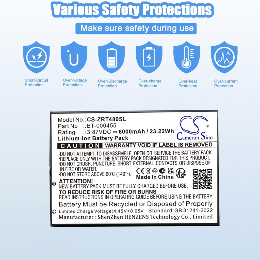 Battery compatible with Zebra CS-ZRT480SL