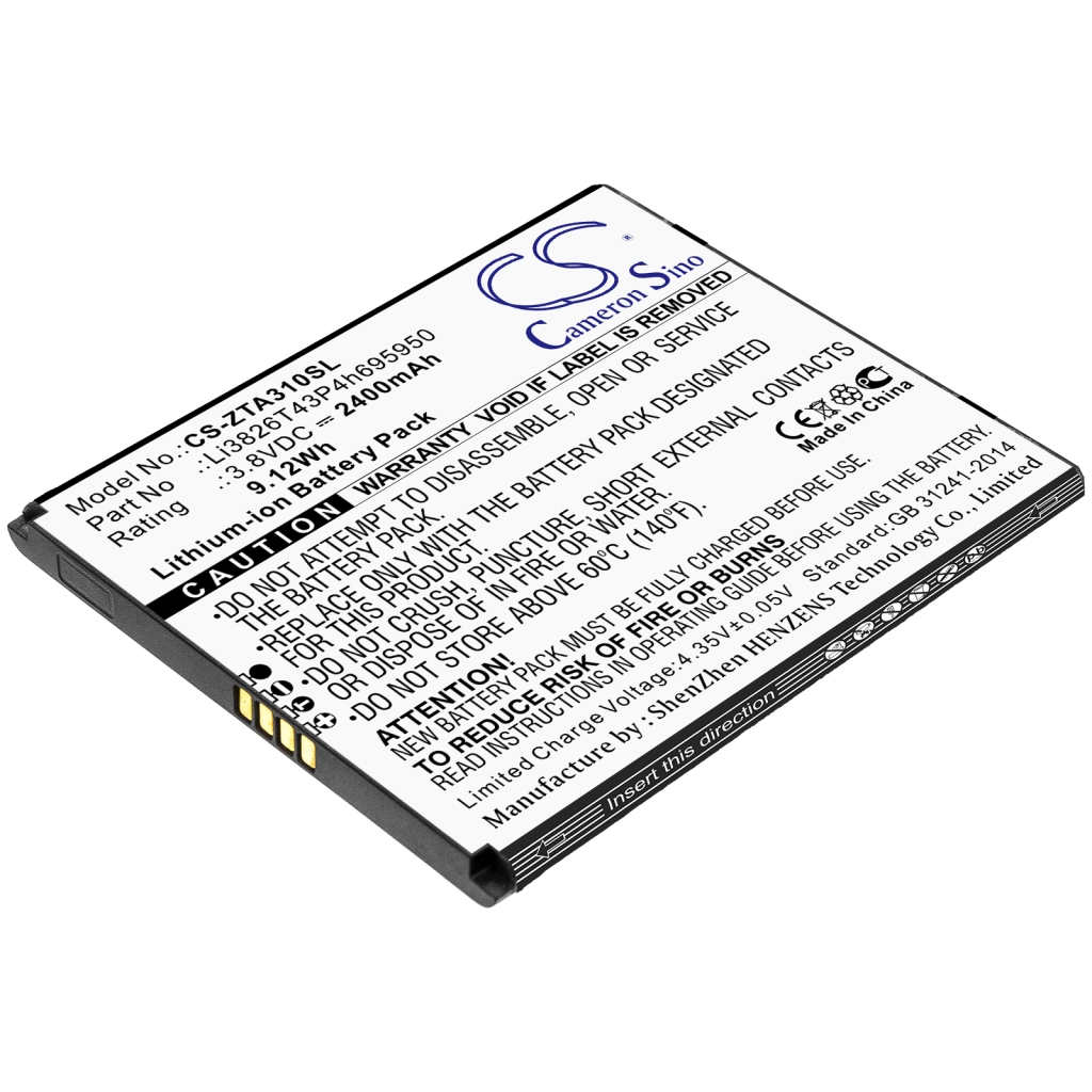 Compatible battery replacement for ZTE LI3826T43P4H695950