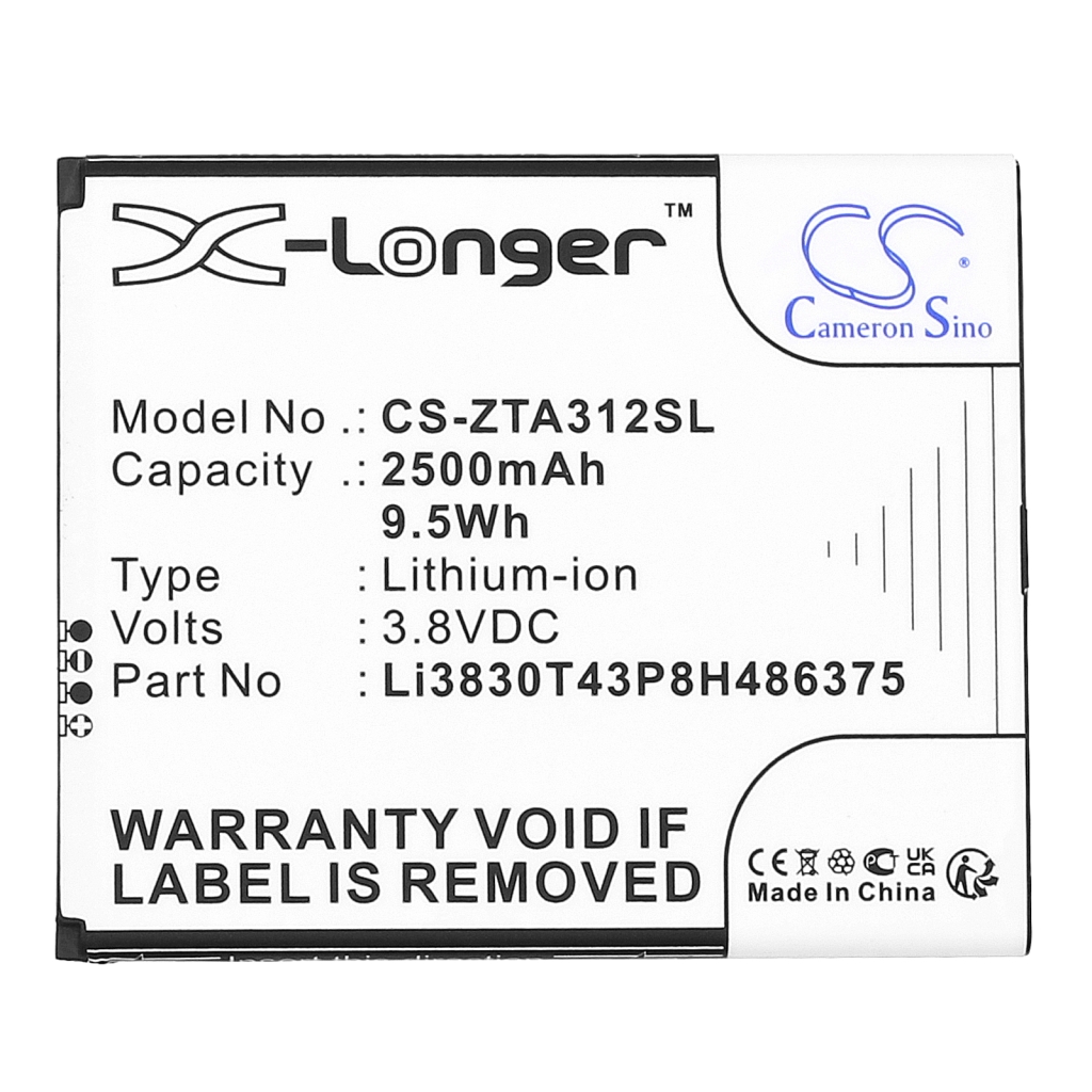 Compatibele batterijvervanging voor ZTE LI3830T43P8H486375