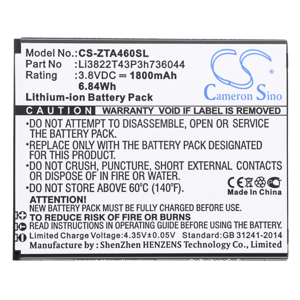 Compatibele batterijvervanging voor ZTE LI3822T43P3H736044