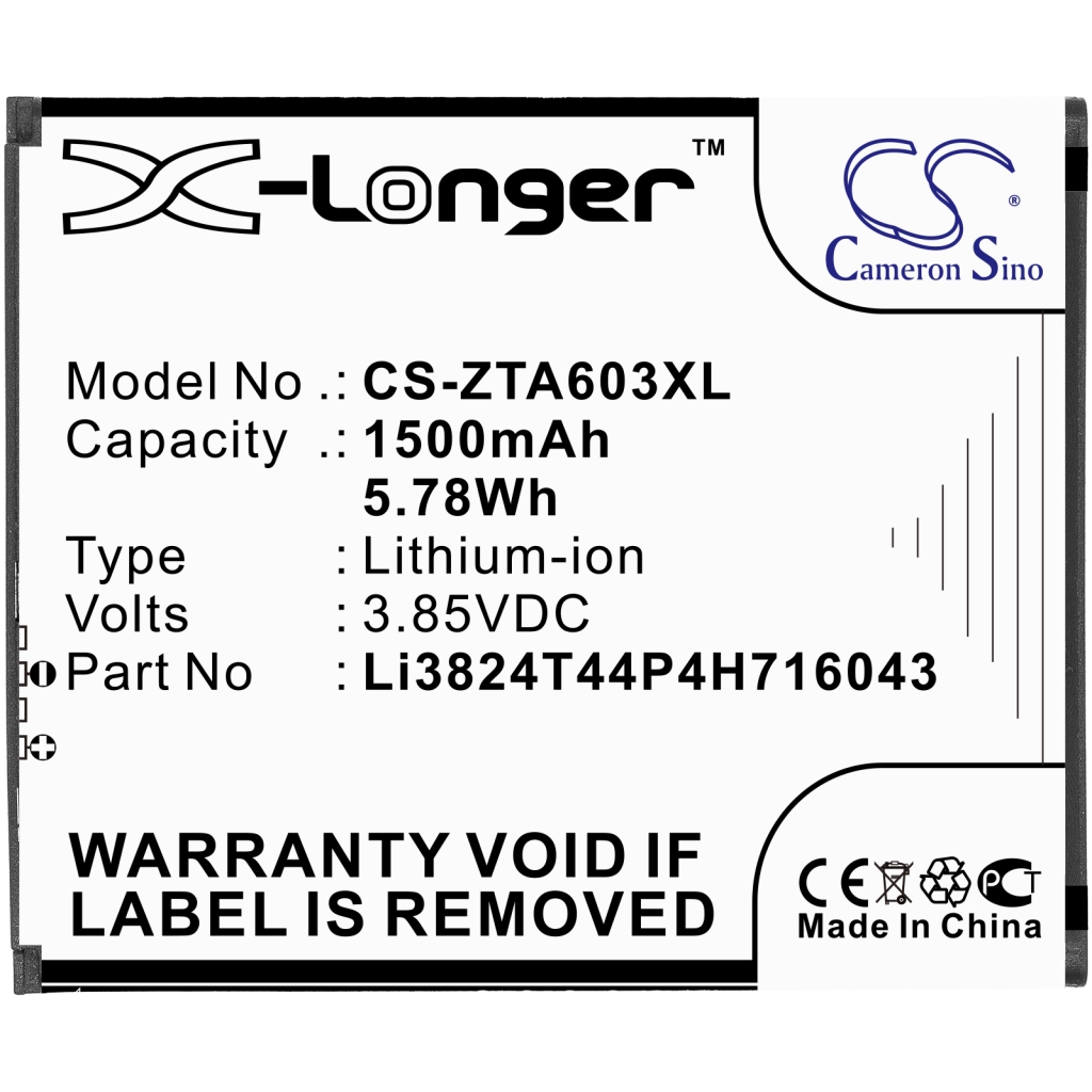 Compatibele batterijvervanging voor ZTE LI3824T44P4H716043