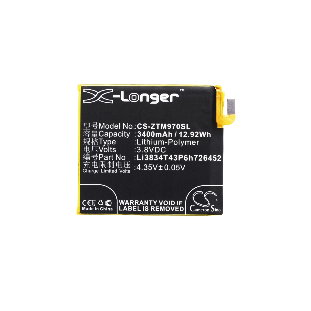 Compatibele batterijvervanging voor ZTE LI3834T43P6H726452